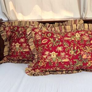 2 pc Elephants on Red Jacobean Fabric Pillow Shams Custom Made